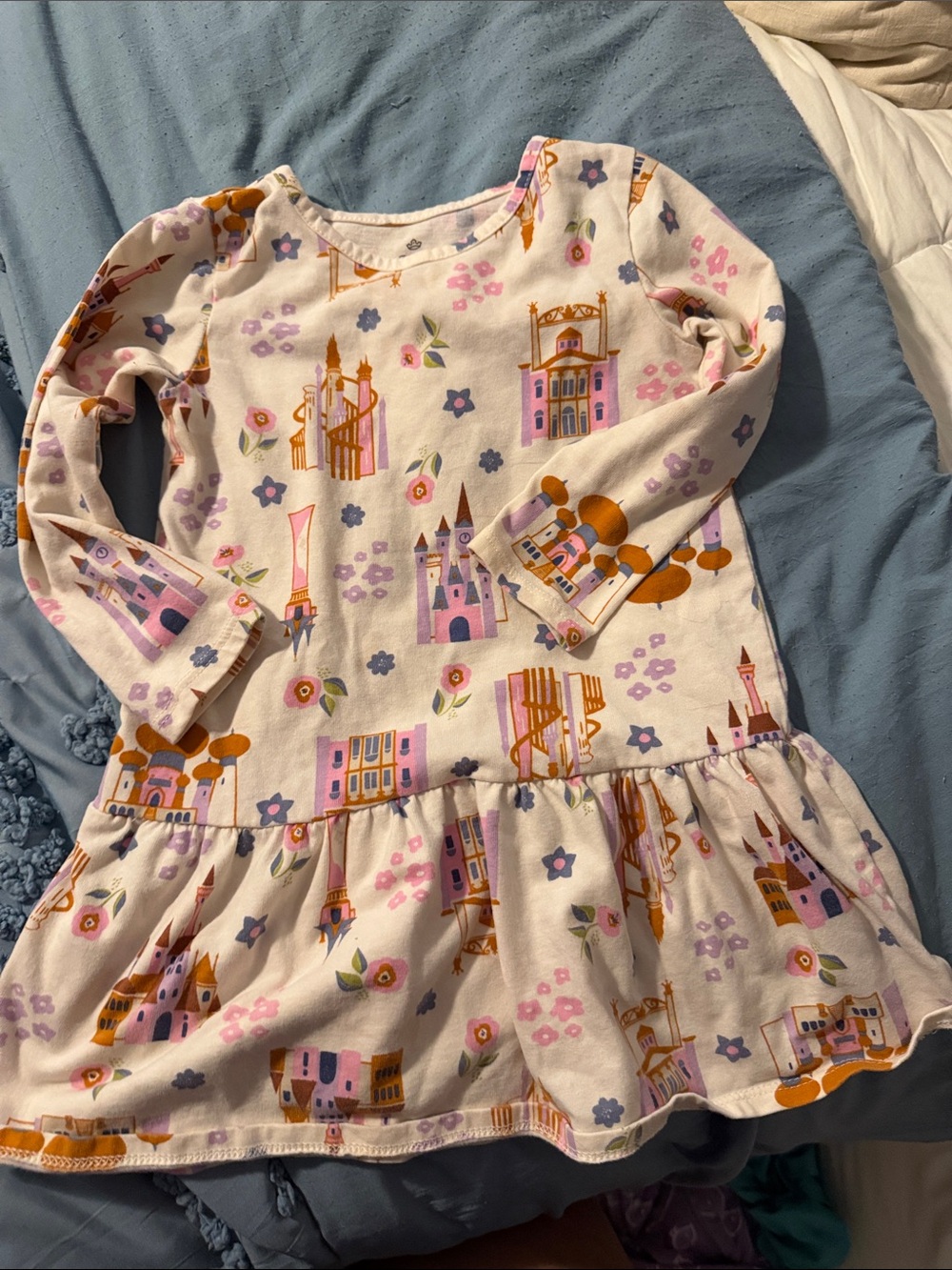Disney Pink & Cream Castle Print Long Sleeve Dress